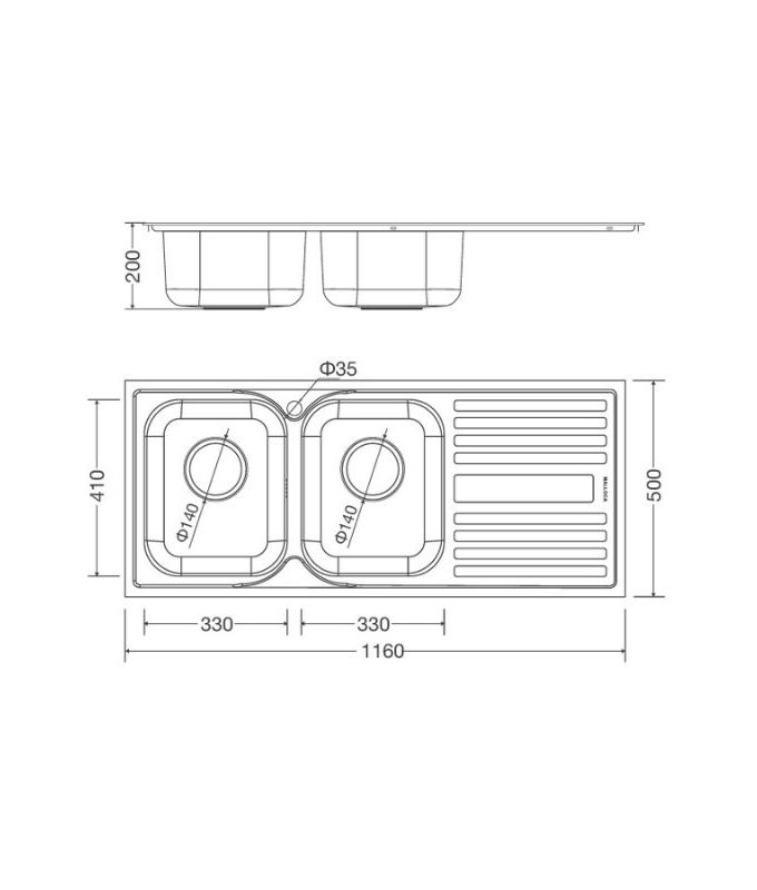 Chậu rửa bát inox 2 hố Malloca MS - 1025R NEW 3 Kích thước chậu rửa bát bán thủ công Malloca MS - 1025R NEW