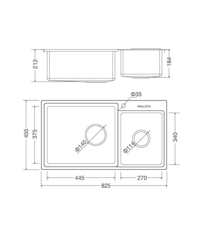 Kích thuớc Chậu rửa bát bán thủ công Malloca MS 8801