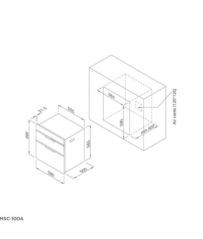 Máy sấy bát Malloca MSC-100A 3 kích thước của Máy sấy bát Malloca MSC-100A