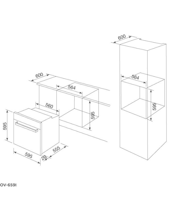 kích thước của Lò nướng Malloca MOV-659I