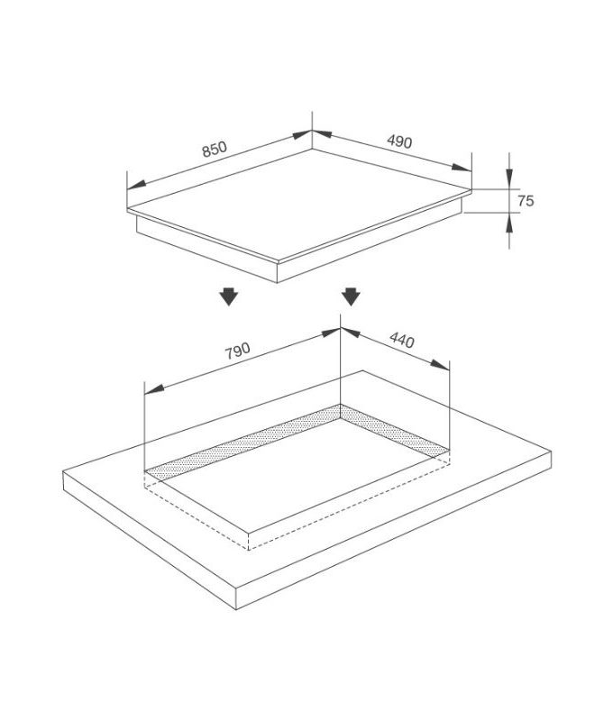 kích thươc của Bếp gas 2 âm Malloca AS 9602B