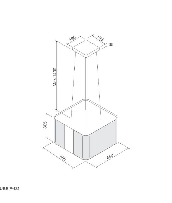 kích thước của Máy hút mùi Malloca CUBE F-181