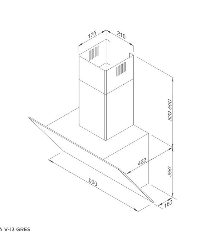 Máy hút mùi áp tường Malloca VITA V-13 GRES 5 kích thước của Máy hút mùi Malloca VITA V-13 GRES