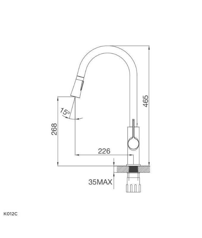 kích thước của Vòi rửa bát Malloca K012C