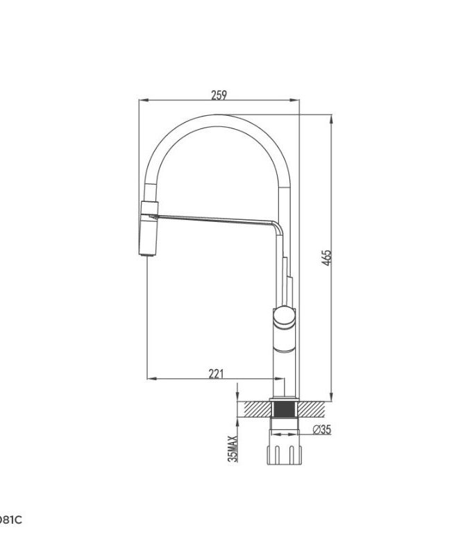 kích thước của Vòi rửa bát Malloca K081C