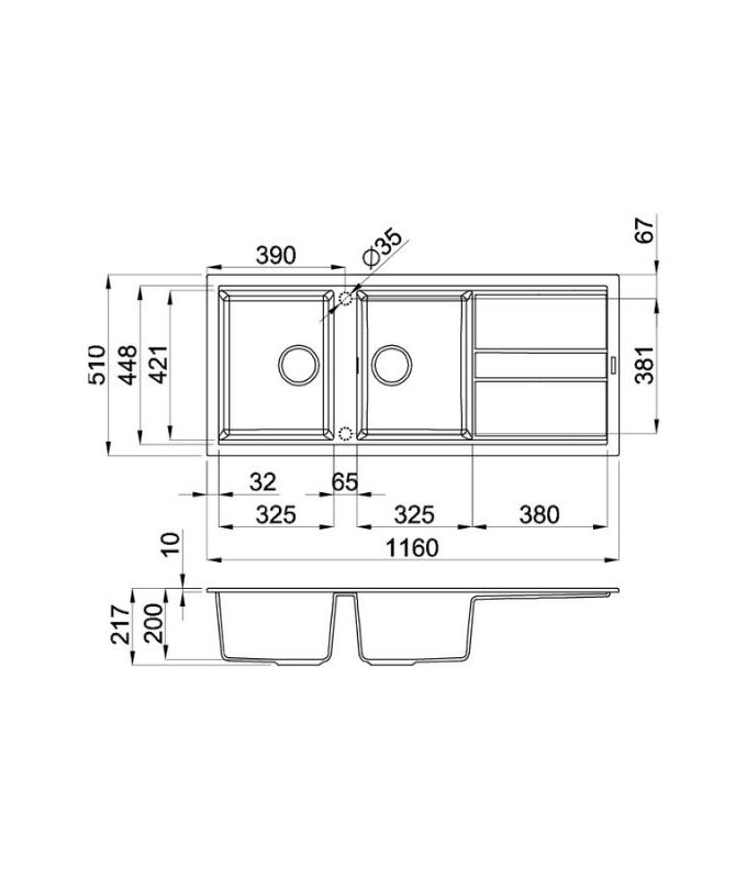 Chậu rửa bát đá 2 hố Malloca Tortora K-50043 3 kích thước của Chậu đá Tortora Malloca K-50043