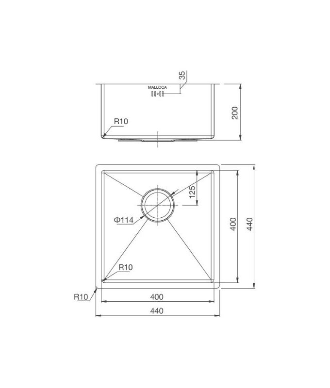 kích thước của Chậu rửa bát Malloca MS 1044P