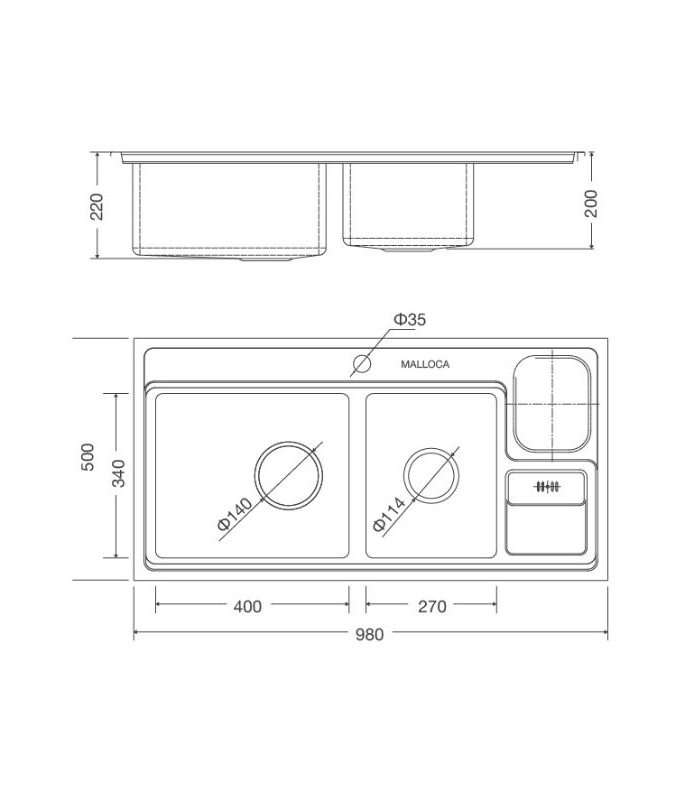 Kích thước của Chậu rửa bát Malloca MS 8804 N