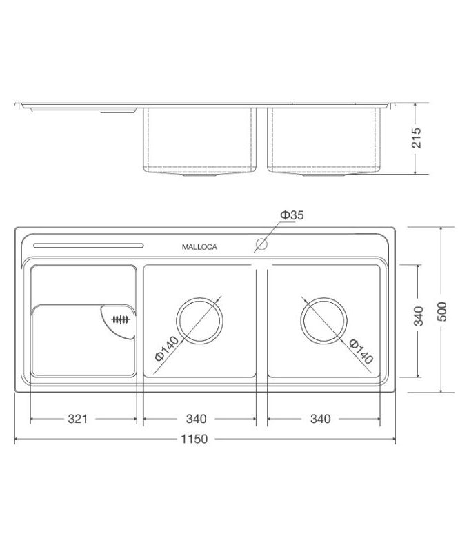 Kích thước của Chậu rửa bát Malloca MS 8816 N