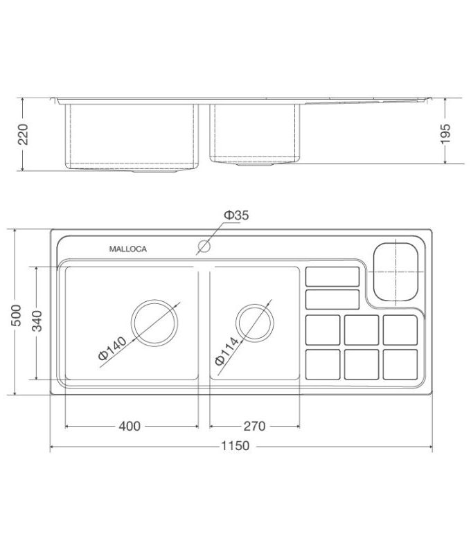 Kích thước của Chậu rửa bát Malloca MS 8817 N