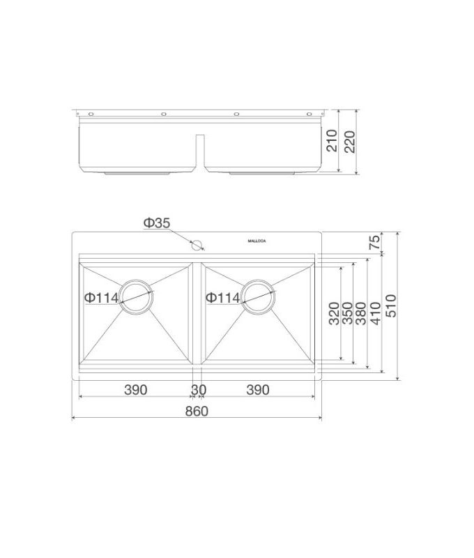 Kích thước của Chậu rửa bát Malloca Slide MS 862