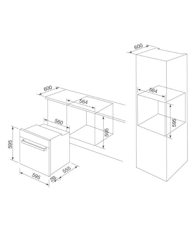 kích thước của Lò nướng điện âm tủ Malloca MOV-65 PYRO