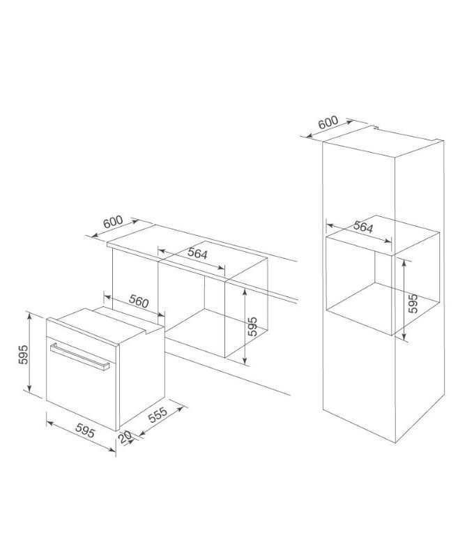 kích thước của Lò nướng điện âm tủ Malloca MOV-659 PGR