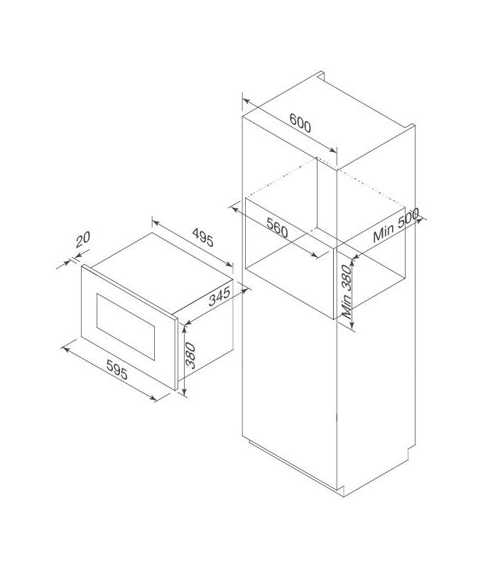 Lò vi sóng âm tủ Malloca MW-925BF 7 Kích thước lò vi sóng âm tủ Malloca MW-925BF
