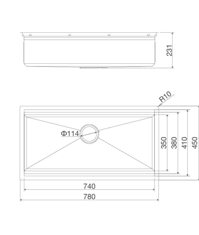 Kích thước chậu rửa bát Inox 1 hố Malloca Slide MS 781