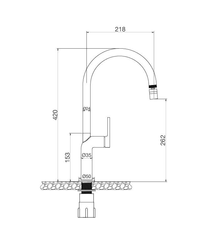 Kích thước Vòi rửa chén K2202-CR