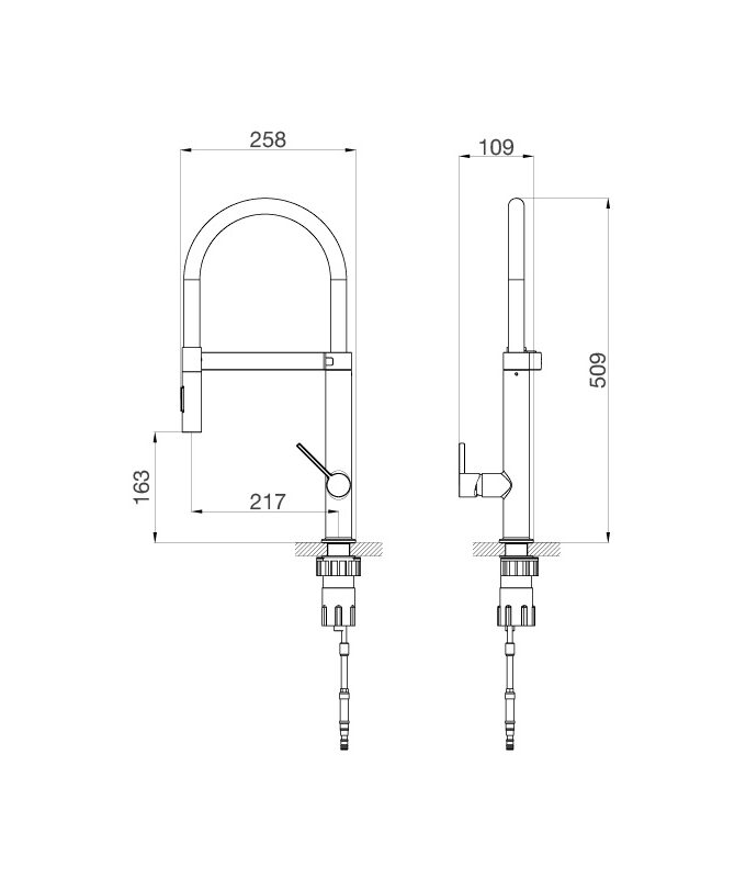 Vòi rửa chén Malloca K586SBS 3 Kích thước Vòi rửa chén K586SBS